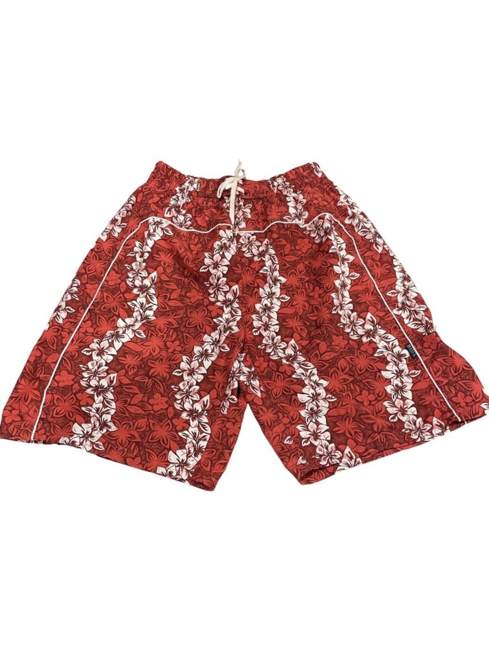 Vintage 90s Basix Floral Board Shorts L Red Y2K Beach Resort Surf Swim Trunks